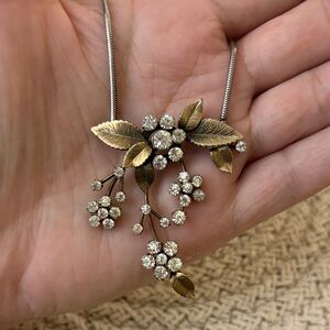 Vintage Gold-Tone Crystal Floral Pendant Necklace - Women's Jewelry